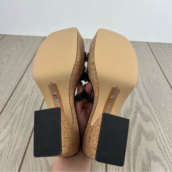Sam Edelman Women's Dev Chunky Cork Platform Sandals 7.5 Black Patent $150 - Picture 8 of 10